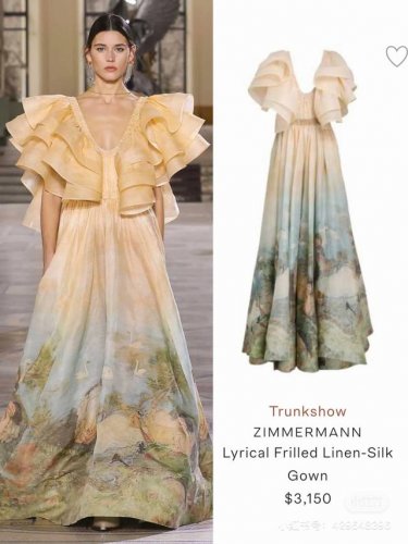 大爆款出货转图必卖款号G25030858 Zimmerma*N 兹默曼澳洲品牌高端定制质量！艺术绘画印花撞色晕染风海边沙滩图案、度假风时尚荷叶边拼接U领超大摆长