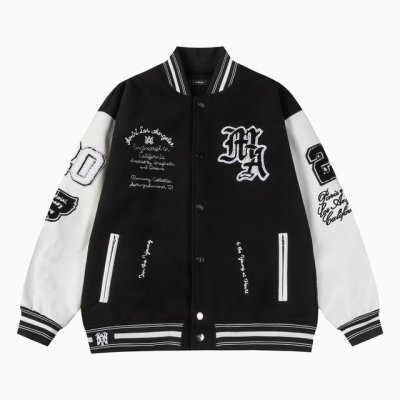 d09 -AmiriSs 天马刺绣棒球服外套 -采用毛巾绣工艺，口袋五金拉链设计 ,尽显独特 -700G龙凤尼与荔枝纹pu相碰撞 时尚百搭 M L Xl Xxl