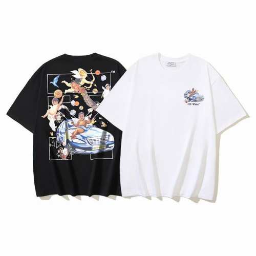 1134# Off-White纯棉260G重磅天使跑车箭头印花短袖T恤 黑色 白色 S M L Xl