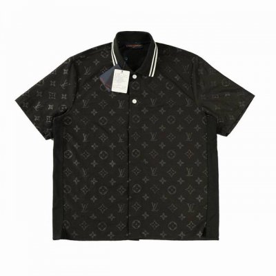 顶级复刻版本 louis Vuitton Lv路易威登 新款暗纹撞色领提花Logo翻领休闲衬衫短袖 套装 面料: 280克重磅纯棉 随意对比 louis Vui