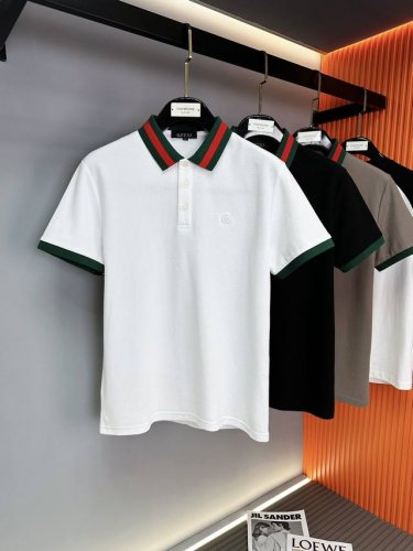 古驰 2025Ss夏季新款字母Logo男士翻领polo衫 经典商务男款 客供定织100%网眼珠地棉布精心制成 面料表面排列均匀整齐的网眼纹理 透气性和散热排汗性