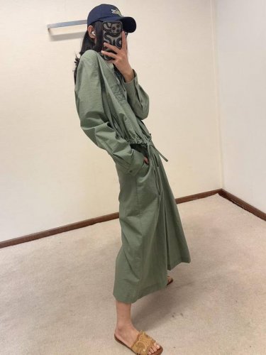 罗家 新款翻领长袖衬衫搭配松紧腰阔腿裤套装 刺绣口袋设计 下摆抽绳 Sml