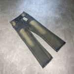 balenciaga巴黎世家 重磅高端竹节日落晕染水洗做旧复古高街直筒微喇垂感牛仔长裤情侣款 Color: 蓝色 Size: M-Xl M 腰围76 臀围102