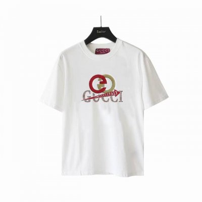 实拍细节图+尺码表 Gucci 古驰 羊羔毛烫标短袖 最高版本！定制面料270克100%双纱全棉！字母硅胶批彩色绣花布工艺设计！ 辅料：开模原版过鉴定领标100