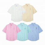 Ami paris Ss24同色隐藏爱心刺绣毛巾绣翻领宽松茧型纽扣开合情侣短袖衬衫-顶级五色齐发 Color：白色 黄色 粉色 绿色 蓝色 Size：S M L