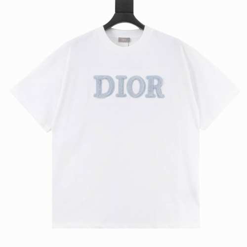 dior 迪奥 25Ss 蓝色植绒字母刺绣短袖T恤 设计标识官方同步原版开模时尚个性百搭潮流纯原品质 原版32支260克洗水面料吊牌领标水洗麦 三标齐全 颜色: