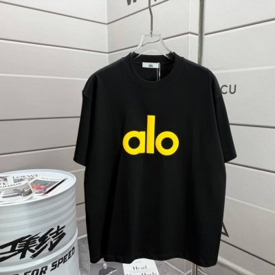 Alo*2025春夏款 经典简约字母发泡工艺 个性Logo 定制双纱平纹纯棉面料 短袖T恤 男女同款 颜色 黑色 白色 尺码 S 90-130斤 M 120-1