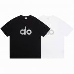 6921# alo简单字母银丝烫印设计夏季短袖面料270克100%双纱全棉 尺码S M L Xl