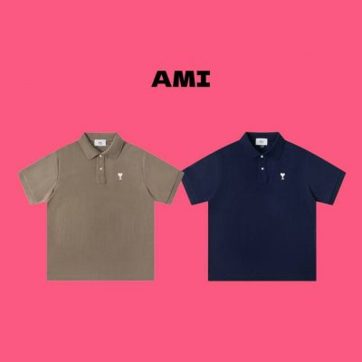ami Paris 25Ss 最新配色白色小爱心刺绣情侣翻领短袖Polo衫-原单版本 Color：卡其色 藏青色 Size：S M L Xl Nomber：25