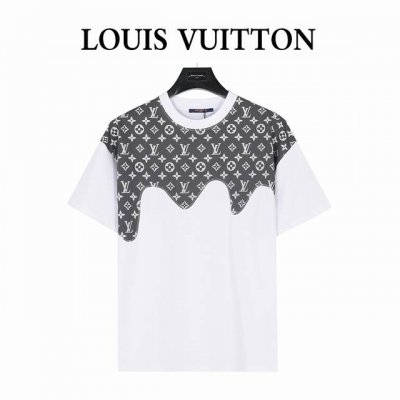 louis Vuitton 路易威登 25Ss 老花牛仔拼接短袖T恤 夏季新款，老花牛仔贴布圆领短袖T恤，采用定制定染高克重原版面料， 洗水完高达280G纯棉双