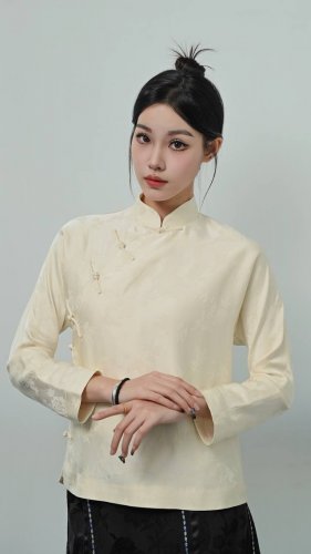 提花中式斜襟盘扣上衣 黏胶纤维 Sml
