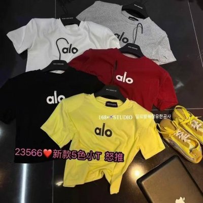上新 货号96603 2660新款Alo罗纹小T高品质 面料柔软舒适 黑色 白色 红色 黄色 灰色5个色