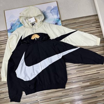 上新 高品质！万针刺绣Logo春夏秋季Nike耐克男女同款情侣款男士外套胸前背后大勾子拼接工艺Logo休闲立领夹克女生宽松外套连帽外套可脱卸帽子男士夹克外套防晒