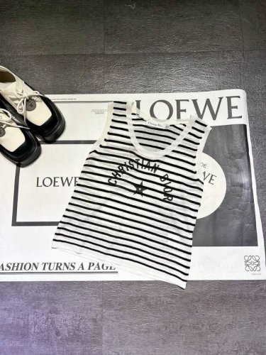 pp 新款Dio**女士白色黑条纹亚麻混纺背心出货 对版开发 高端版本 品质超好 100%补单款 现货Sml