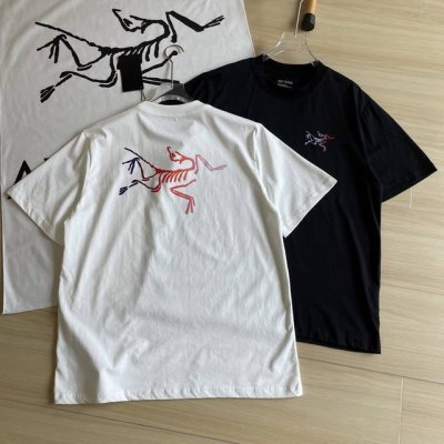 主图+细节 夏季短袖Arc'teryx 始祖鸟 25S 彩色渐变印花新款后背大鸟Logo宽松男女同款圆领纯棉短袖T恤 宽松版，330G全棉精梳棉 颜色 黑色