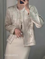 外套 爆款推荐，高品质！重工钉珠亮片短外套女2025春新款新中式国风高级感外套SMLX L 面料：人丝 M码胸围108肩宽41袖长58衣长60 每个码胸围平铺腰