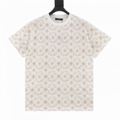 Louis Vuitton Lv 黄字满印Logo短袖T恤 正品7549购入，采用21支紧密平纹面料，领口1*1索拉纳罗纹，布匹直喷工艺，面料酵洗工艺，激光定位