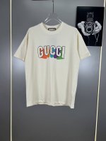 高端原版规格版本 古驰 Gucci 重工印花Logo短袖T恤男女时尚同款 2025Ss新款纯棉双纱 定制面料采用威化布织法，超高端针织工艺，版型紧致立体，顺滑，