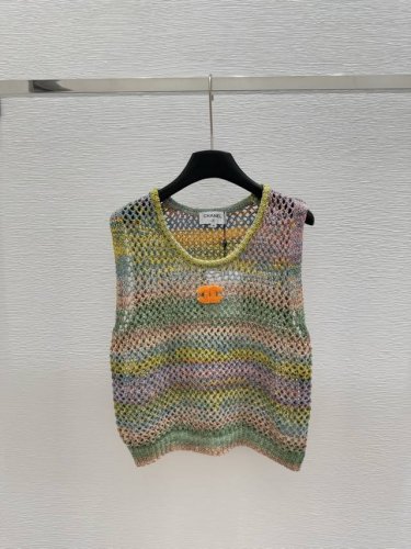 ch家 早春新款 镂空撞色条纹针织背心 颜色：黄色 尺码：36.38.40