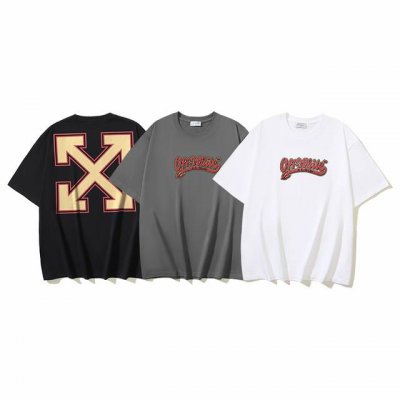 1151# Off-White纯棉260G重磅艺术字Logo箭头印花短袖T恤 黑色 白色 S M L Xl