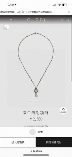 gucci古驰双G钥匙项链 泰银版本 别具一格的质感和色泽，使首饰粗犷而古朴。经过特殊处理,可以保持长久不变色,表面硬度也大大增强。,因为其工艺来源于泰国,光芒