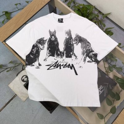 上新 款号 Bm177 2025新款Stussy斯图西杜宾犬字母图案Logo印花休闲情侣宽松短袖T恤 经典永远不会过时 人手必备款 250G纯棉精梳棉不起球不起