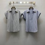 Va*25Ss 性感气质V领金属扣点缀条纹衬衣，高级面料，颜色:图片2色，面料：亚麻条纹面料 Smlxl