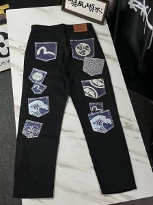 oc-738 evisu脏脏做旧牛仔长裤Evisu 福神牛仔裤 情侣款特供中山原厂原浆牛仔 面料环保 做旧拼接元素 和带有欧美风格的腰果花组合 与M的完美结合