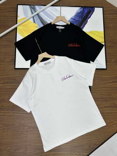 露露植绒Logo新款圆领纯棉T恤短袖情侣男女同款夏季品质短袖Lululemon 露露乐蒙专柜同款早春系列 Lulu前后Logo植绒印花圆领短袖T恤男女同款定织定