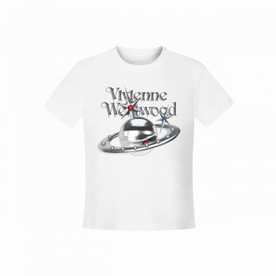 Vivienne West Wood 西天后薇薇安 2025夏季新款金属系列土星设计款字母飞碟Logo正肩短袖T恤 女款 全网独家纯棉高品质 款号：Vi15 尺
