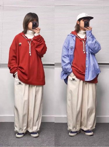 New Balance 日系阔腿宽松工装休闲裤情侣款 Color: 米杏色 Size: M-Xl M 腰围86 臀围112 裤长93 Cm L 腰围 臀围116
