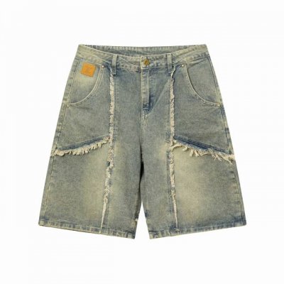Lv 驴家 25Ss夏季新款牛仔短裤 原版开发Logo五金辅料丹宁牛仔面料制作 重工黄泥水洗色酵素水洗 手工磨边毛须工艺 不规则裁剪设计拼接设计 裤型完美 颜色