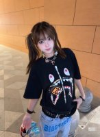 00159款Bape Ss22 迷彩鲨鱼卡通Baby Milo印花圆领短袖T恤 男女同款 码数Smlxlxxl 黑黄迷彩，黑绿迷彩，白黄迷彩，白绿迷彩