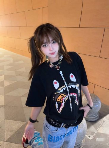 00159款Bape Ss22 迷彩鲨鱼卡通Baby Milo印花圆领短袖T恤 男女同款 码数Smlxlxxl 黑黄迷彩，黑绿迷彩，白黄迷彩，白绿迷彩