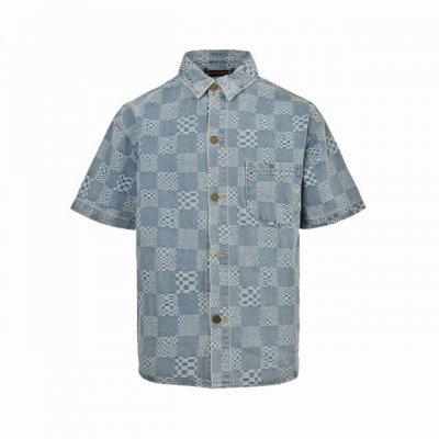 louis Vuitton 路易威登 25Ss 棋盘格提花牛仔短袖衬衫 轻奢主义 男女日常通勤穿搭必备单品 正确版本 欢迎对比 详细特征 定织定染竹节棋盘格图案