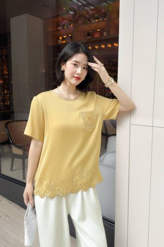 爆款上新 重工镂空绣花款真丝短袖 四色入 S-Xl