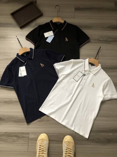 haz*Ys丨三色小哈家 金标烫印皇冠狗小标Logo胶印 撞色翻领提花男款商务休闲撞色翻领Polo衫. 颜色：白色 黑色 藏青. 材质：棉纶 锦纶 氨纶混纺面料