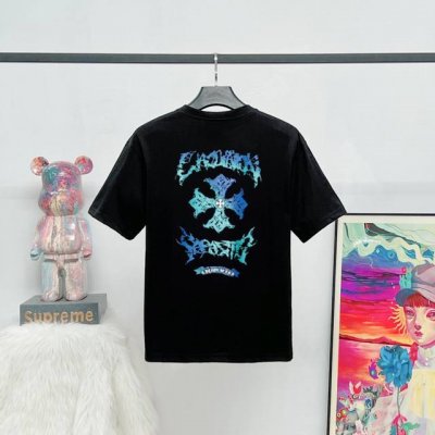 款号;K01 原版原标 潮酷克罗心马蹄花黑白色短袖T恤进口胶桨印花立体效果极佳 面料采用高克重250克 正确板形 黑白两色S-Xl