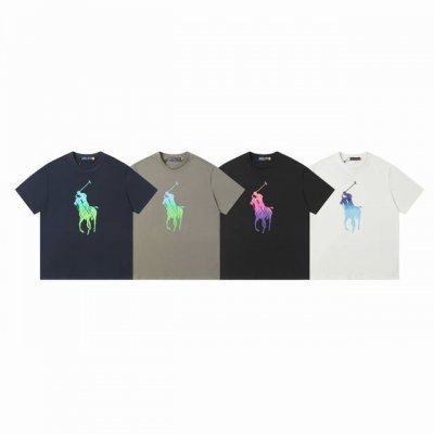 款号：A006 拉夫劳伦Ralph Lauren经典彩色渐变印花圆领基础短袖 270克 双纱面料 定织定染螺纹 原版贴纸 扫码可进官网 大版型宽松有型 最大可穿