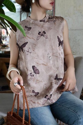 爆款上新 蝴蝶花后背缩褶娃娃衫 温柔气质 面料 人丝香云纱 尺码 S Xl