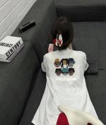 上新 Stussy斯图西卡通人物元素短袖纯棉情侣宽松休闲百搭潮牌T恤，300G 纯棉情侣款 短袖T恤，妥妥的高品质精工款式，采用高品质面料上身效果超棒 男女同款