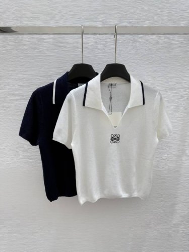 Lo家 早春新款 翻领针织短袖 颜色 白色 宝蓝色 尺码 36.38.40