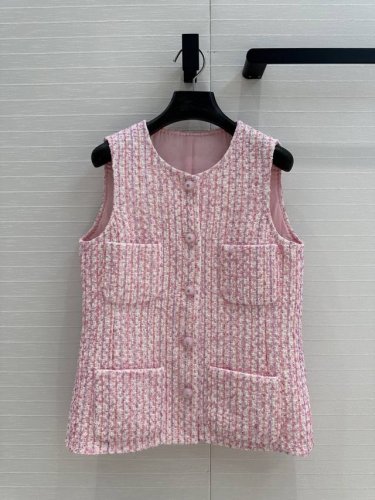 独家首发高端原单品质100%真丝里布！ 权志龙同款 Coco女孩高级闪闪樱花粉马甲外套！本季最佳必入绝绝子！定制特种纱粉色编织Tweed软花呢面料，经典四口袋立