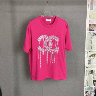 C10 香奈儿 25Ss 烫钻300克重早春新款字母Logo短袖轻奢主义 男女日常通勤穿搭必备单品正确版本欢迎对比详细特征 100%纯棉双纱汗布面料 同缸定染特