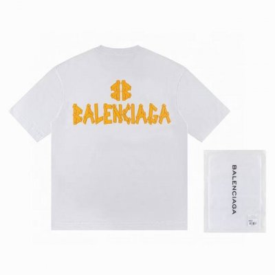 balenciaga*巴黎世家*300G克重磅纯棉T恤厚实宽松版型 硅胶工艺Logo设计 春夏新款圆领时尚短袖T恤 男女同款 颜色 黄色 蓝色 玫红 码数 Xs