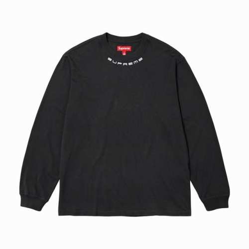 s370P90 supreme 23Fw Collar Logo L/S Top 刺绣 长袖T恤 zp化验 定织定染 纯棉320G 面料 刺绣采用百灵达Beks