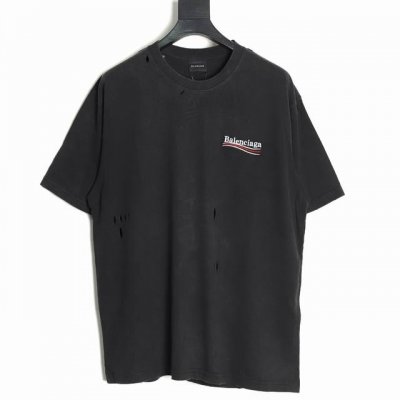 balenciaga 巴黎世家 经典可乐做旧短袖 经典可乐短袖，原版定位破洞磨破，前后刺绣，落肩宽松版型，高版本 新面料 新版型 独家定织定染高克重面料 质感柔
