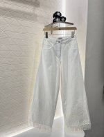 chane*2025新品上架 亮片流苏牛仔阔腿裤 定制Yb斜纹棉牛仔面料 透气性佳 柔软亲肤 高腰系扣对称口袋阔腿长裤剪裁 多重酵素水洗工艺处理 腿根褶皱打造渐
