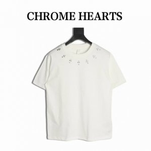 chrome Hearts 克罗心 领口银饰十字架短袖T恤 采用直喷进口机器印花 五金辅料均开磨定制 正确配置 黑色2025克罗心正品包装 280克定制定染双纱