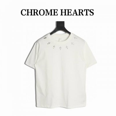 chrome Hearts 克罗心 领口银饰十字架短袖T恤 采用直喷进口机器印花 五金辅料均开磨定制 正确配置 黑色2025克罗心正品包装 280克定制定染双纱